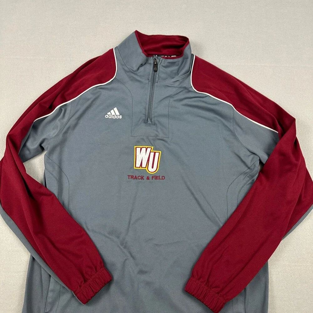 Winthrop Eagles Sweater Men Small Gray Red Adidas 1/4 Zip Track & Field S